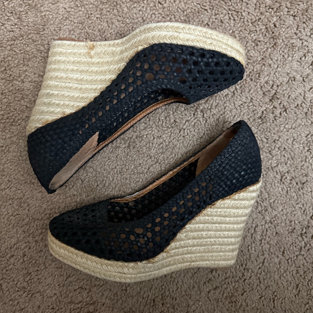 Joie Black Woven Wedge Espadrilles